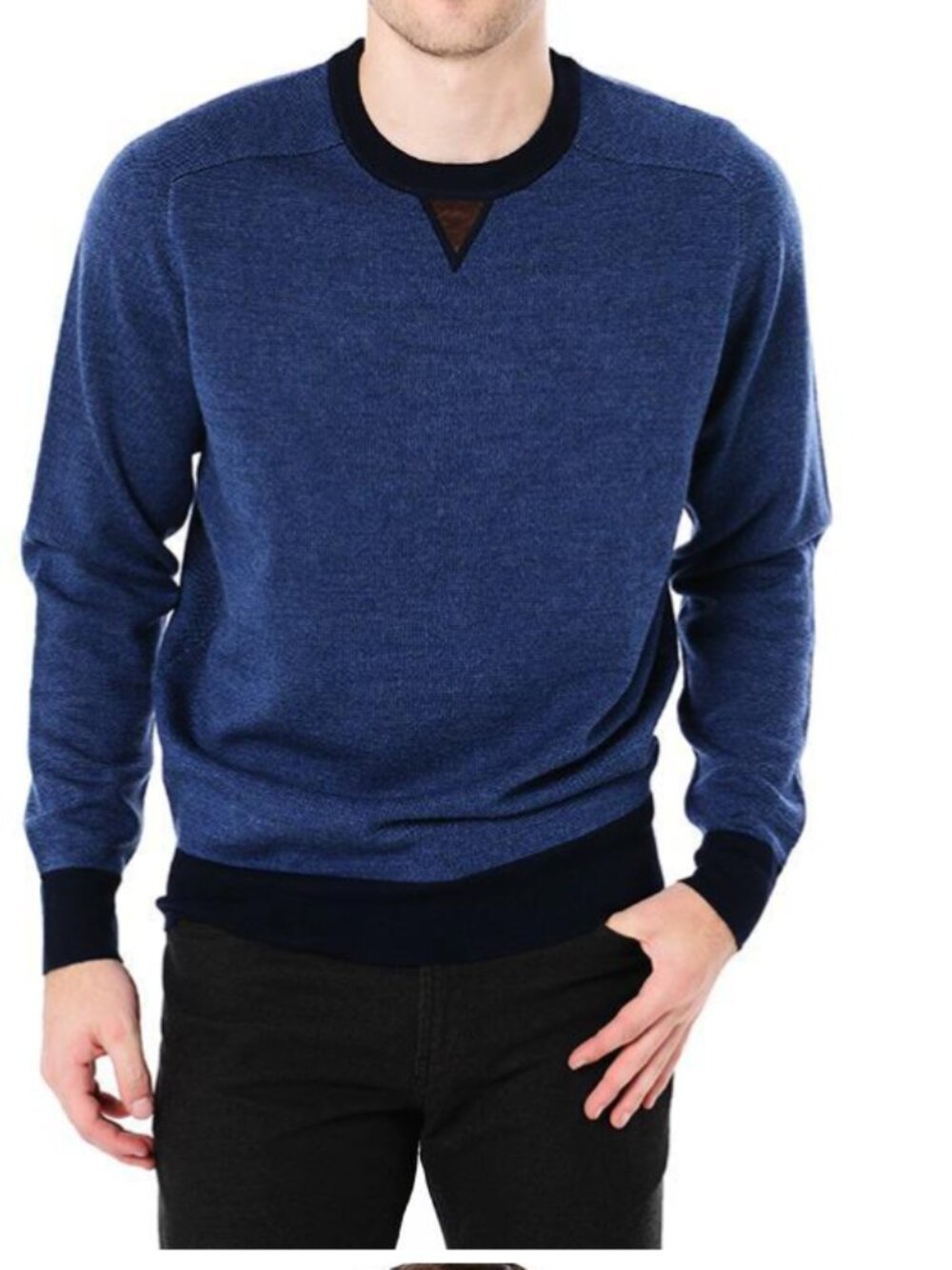 NWT $245 Peter Millar Suede Trimmed Crewneck Sweater Blue Black Trim Merino Golf